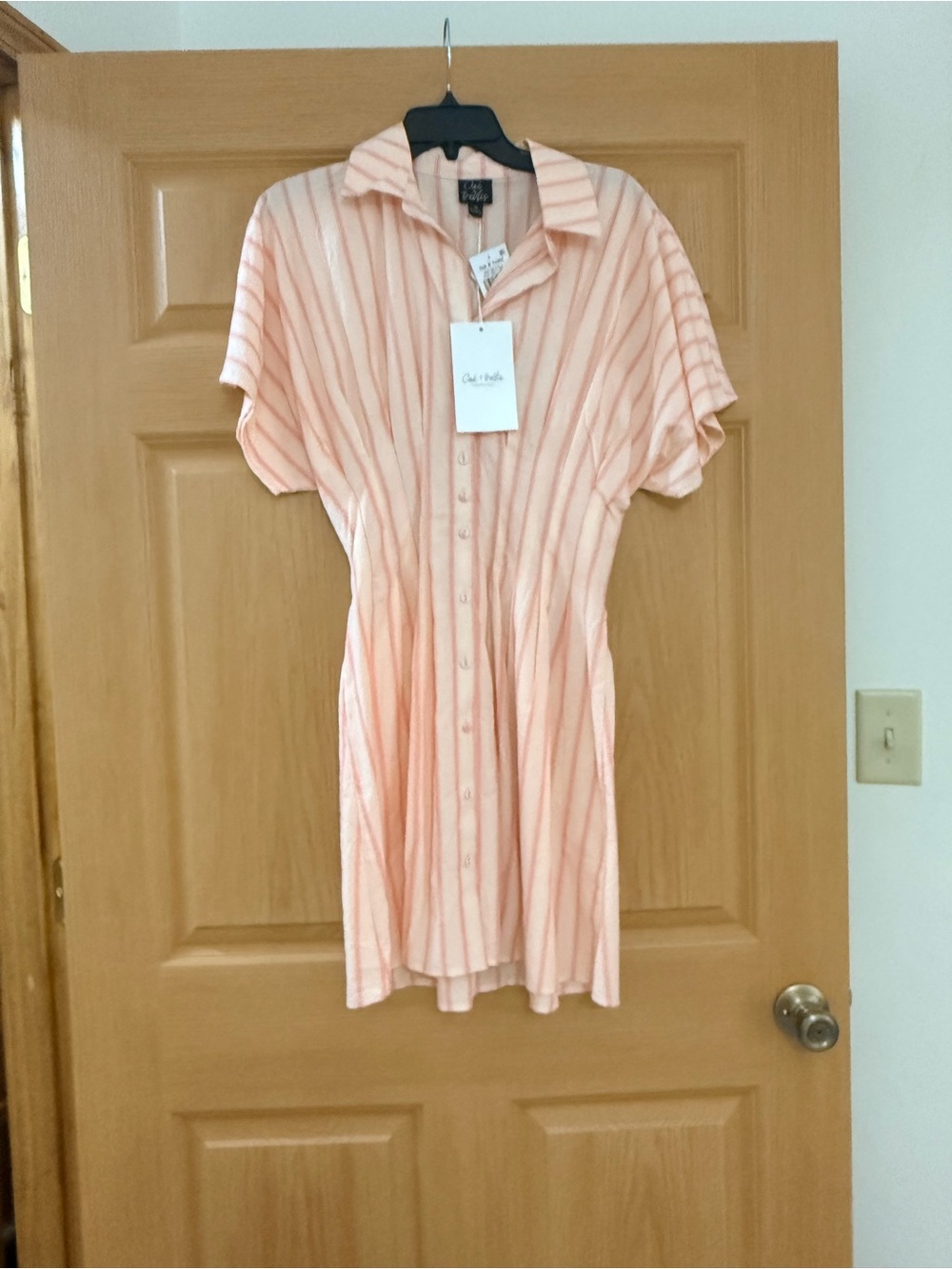 Oak & Trellis Peach Striped Button-Up Shirt dress